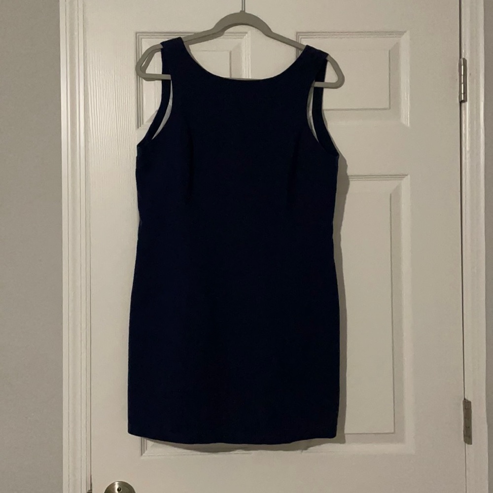 Lauren James navy seersucker shift dress